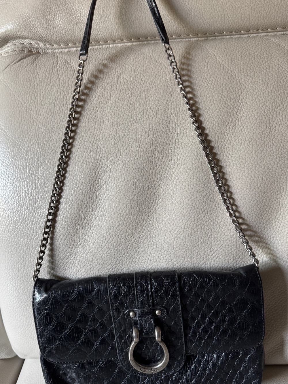 Jessica Simpson Black Shoulder Bag with Silver Ring Accent